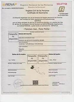 Certificado de Nacimiento de Paco Pérez