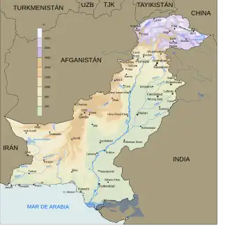 Mapa del relieve de Pakistán