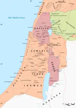 Palestina en tiempos de Herodes y Jesús (40 d. C. Mapa de 1912).