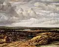 Vista panorámica con granjas en un camino, de Philip de Koninck, 1655.