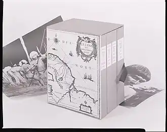 Diseño de Viaggi tra gli Indi: Alto Rio Negro-Alto Orinoco. Appunti di un biologo", caja de 4 volúmenes (1966).