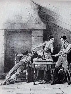 Georges Ellie como Íñigo, Carlotta Grisi como Paquita y Lucien Petipa como Lucien d'Hervilly (de izda. a dcha.) en el Acto I- Escena 2. París, 1844