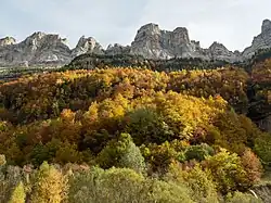 Colores de otoño en el Parque Nacional Monte Perdido-Ordesa desde el valle