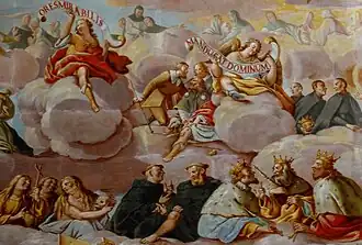 Detalle de las pinturas realizadas por Pascual Mespletera en la bóveda de la capilla de la Comunión