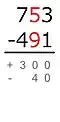 El número menor se resta del mayor: 90 − 50 = 40 Debido a que el minuendo es menor que el sustraendo, esta diferencia tiene un signo de menos.