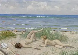 Jóvenes en la playa de Båstad (Escania), s/f. Óleo sobre lienzo, 38,6 x 55,1 cm.