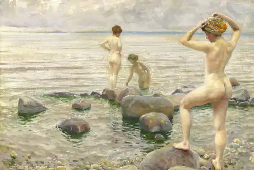 Tres jóvenes bañándose, c. 1916. Óleo sobre lienzo, 45 x 66 cm.