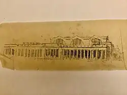 A yellowed charcoal sketch of Pennsylvania Station