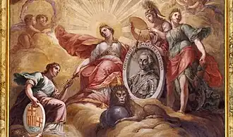 Alegoría del poder real, pintura mural, Barcelona, Casa Llotja de Mar, salón del consulado