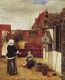 Mujer y sirvienta en un patio (ca. 1660-1665), de Pieter de Hooch, óleo sobre lienzo, 73,7×62,6 cm, Museo del Ermitage, San Petersburgo.