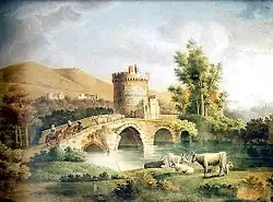 El puente Lucano y el mausoleo de los Plaucios, óleo sobre tela (1880) de Pietro della Valle (1827-1891)