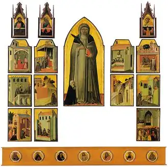 Reconstrucción de la Pala della beata Umiltà ("retablo de la beata Humildad"),[92]​ de Pietro Lorenzetti, ca. 1341.