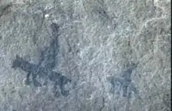 Pintura rupestre - Valle Seco B.C. - Hombre montando felino