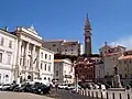 Centro de la ciudad de Pirán con la plaza Tartini