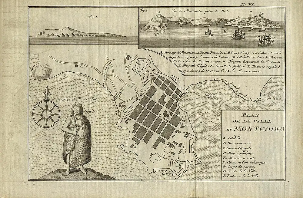 Mapa de Montevideo hacia 1765, por Antoine-Joseph Pernety