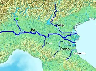 El curso del río Po o Padus, del que toma su nombre la llanura padana