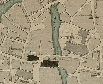 Localización de la colegiata en un plano de 1775 («Collection de la Bibliothèque Georges Pompidou de Châlons-en-Champagne»)