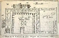 Plano de la estancia de San Miguel de Carcarañá posteriormente Convento de San Carlos Borromeo.