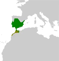 alt=Distribución de Pleurodeles waltl. Residente Probablemente extinto