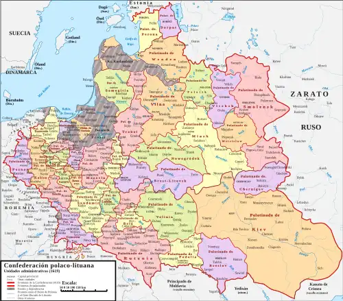 Voivodatos de Polonia en 1619.