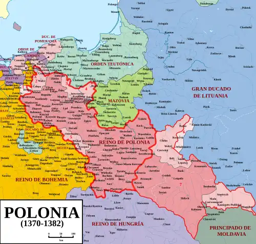 Polonia y Lituania alrededor de 1370 a 1382.