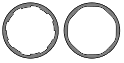 Estriado normal (izquierda) comparado al estriado poligonal empleado en el FX-05 (derecha).