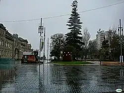 Adoquines mojados de la plaza