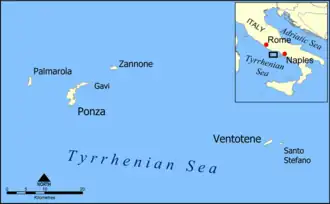 Mapa de las islas Pontinas