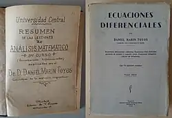 Portadas de las ediciones 1ª (1936) y 3ª (1950) del tratado de ecuaciones diferenciales de Daniel Marín Toyos