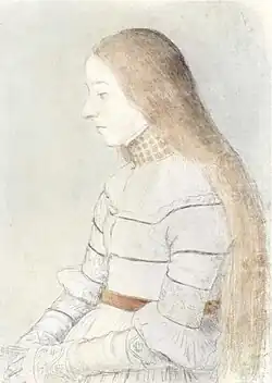 Anna Meyer: dibujo preparatorio, tiza negra y coloreada sobre papel blanco verdoso, 39,1 × 27,5 cm, Museo de Arte de Basilea, Kupferstichkabinett, Inv. Nr. 1823.142