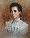 Retrato de dama elegante atribuido a la condesa Élisabeth Greffulhe, firmado M. Leibovsky.