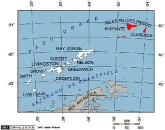 Mapa de las islas Piloto Pardo en las islas Shetland del Sur