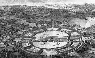 Vista de la ciudad de Chaux, con la salina en el centro