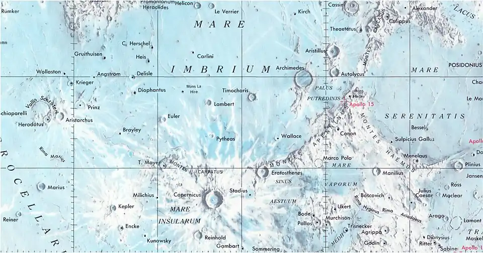 Entorno del Mons Wolff, situado entre los cráteres Eratosthenes, Marco Polo y Wallace