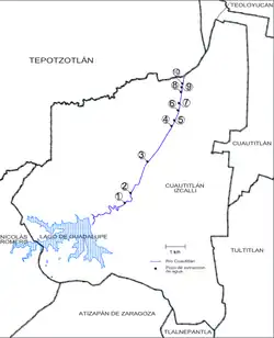 Mapa con los pozos de extracción de agua.