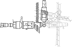 Un diagrama que muestra cómo se usó el brazo para reubicar a Kvant-2.