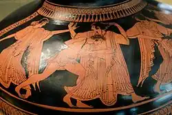 Hidria ática de figuras rojas, rapto de Tetis por Peleo, Museo Arqueológico Nacional 1999/99/105, Madrid.