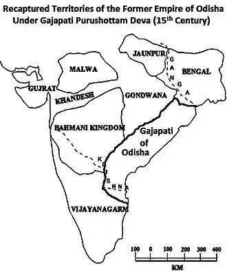 La parte del territorio ganado por Kapilendra Deva que su hijo y Gajapati Purushottam Deva pudo reclamar tras la guerra civil con su hermano y los conflictos con los bahamaníes y el reino de Vijayanagar