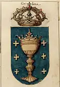 Escudo del reino de Galicia en el Insegne di vari prencipi et case illustri d'Italia, siglo XVI.