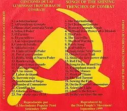 Reverso del álbum de las Canciones de las Luminosas Trincheras De Combate