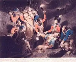 Tropas británicas examinan el cuerpo de Tipu Sultan.