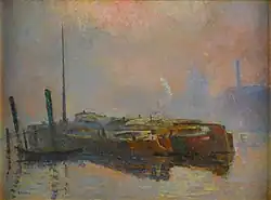 Robert Antoine Pinchon, c. 1909, Péniche dans la brume