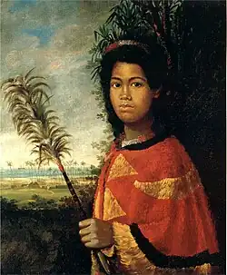Princesa hawaiana del siglo XIX, con capa de plumas.[8]​