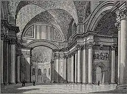 Reconstrucción artística de una sección interior de las Termas de Diocleciano con cúpulas cruzadas.