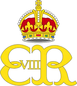 Monograma de Eduardo VIII. Como todos los otros monogramas antes de Isabel II, utiliza la corona heráldica de los Tudor por encima de la cifra propiamente dicha.