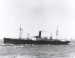 El SS Medina en Nueva York en su viaje inaugural, pasado frente a la Estatúa de la Libertad en 1914.