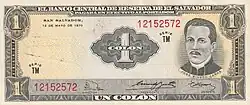 Anverso Billete de un Colon 1970