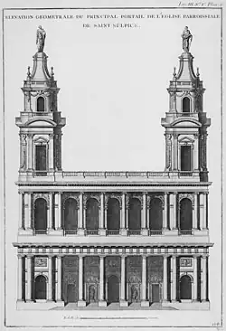 Diseño parcialmente ejecutado (1751), con una balaustrada que reemplaza el frontón.