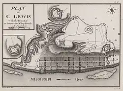 A map depicting the town of St. Louis in the 1790s