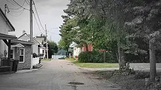 Vista de la rue Tessier en Sainte-Thècle (Quebec) desde la intersección de la rue Masson en julio de 2021.